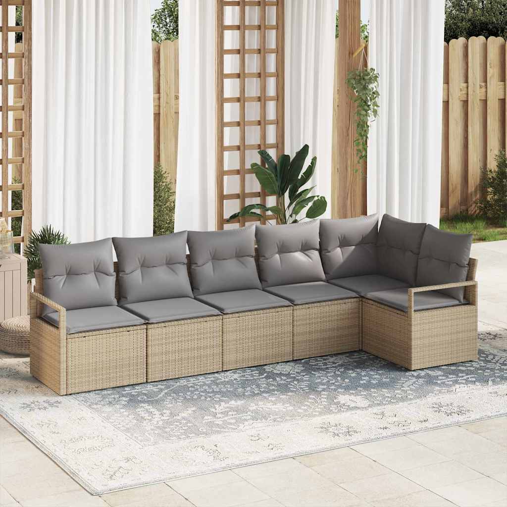 Gartensofa-set mit Kissen 6 pcs Beige und Hellgrau Poly-Rattan