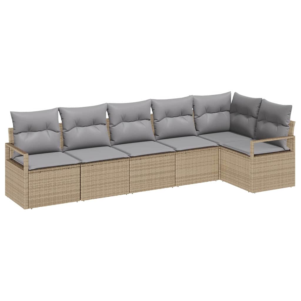 Gartensofa-set mit Kissen 6 pcs Beige und Hellgrau Poly-Rattan
