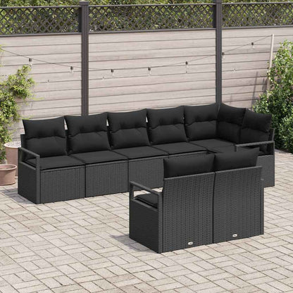 Gartensofa-set mit Kissen 8 pcs Schwarz Poly-Rattan