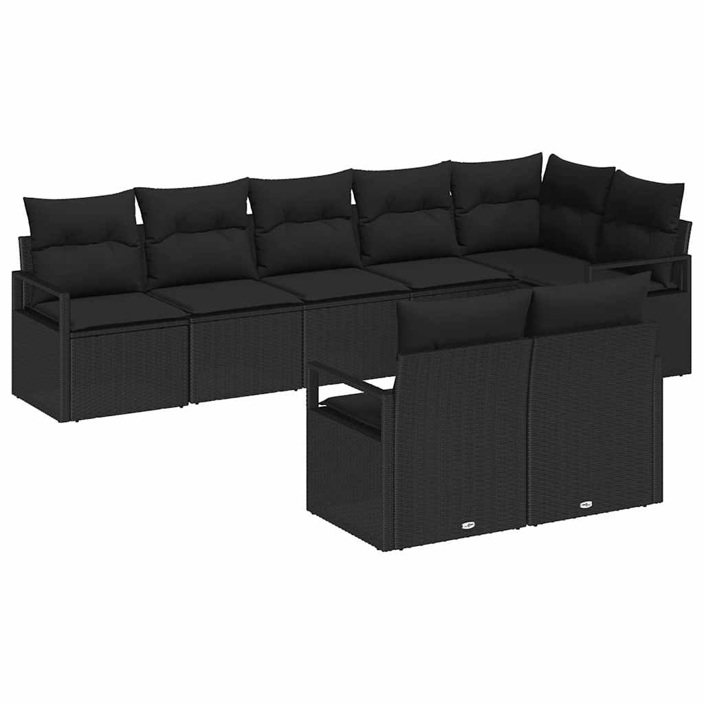 Gartensofa-set mit Kissen 8 pcs Schwarz Poly-Rattan