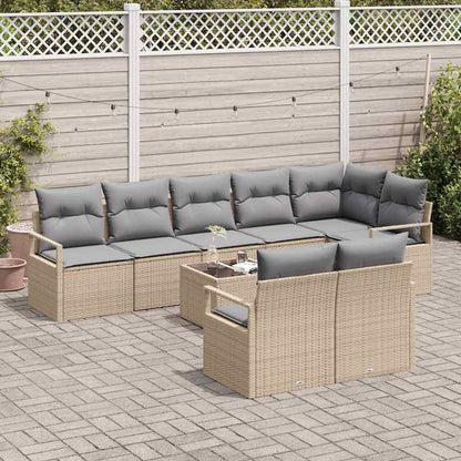 Gartensofa-set mit Kissen 9 pcs Beige und Hellgrau Poly-Rattan