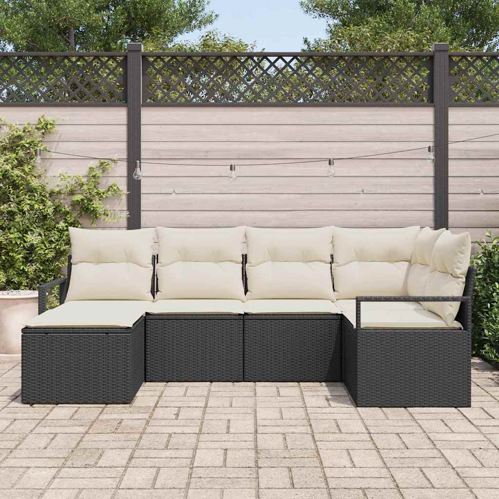 Sofa Set mit Kissen 6 pcs Schwarz und Creme Poly-Rattan