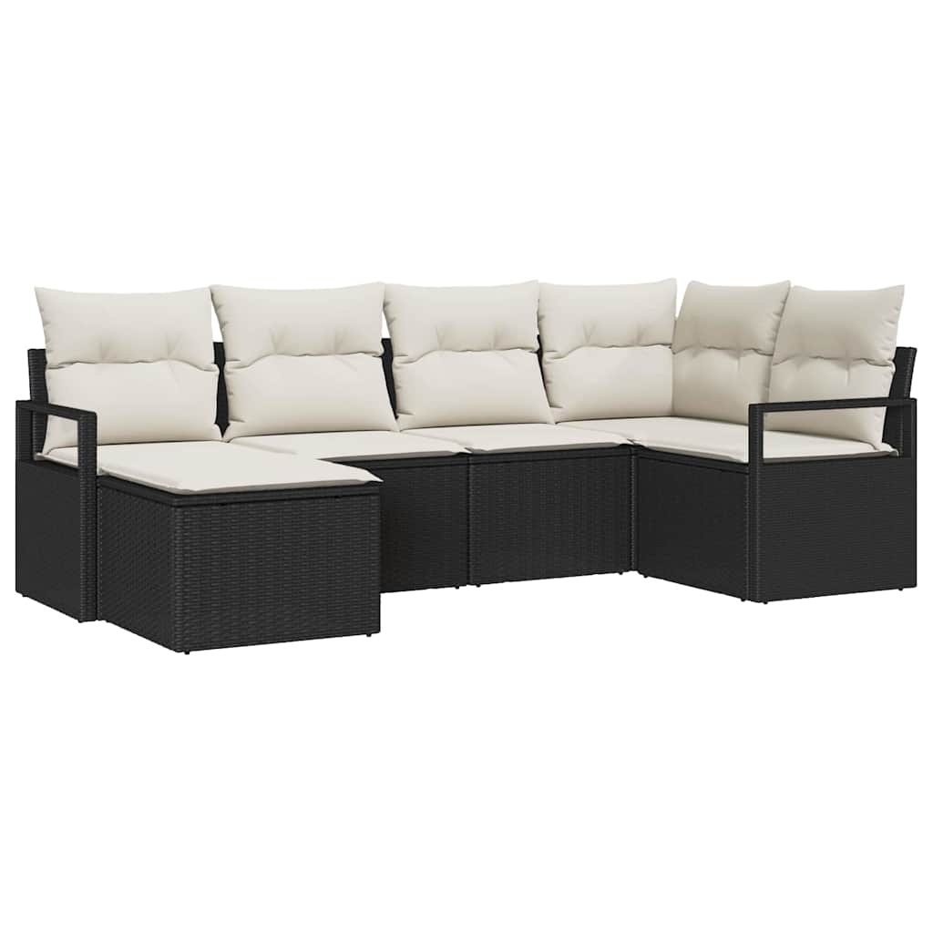 Sofa Set mit Kissen 6 pcs Schwarz und Creme Poly-Rattan