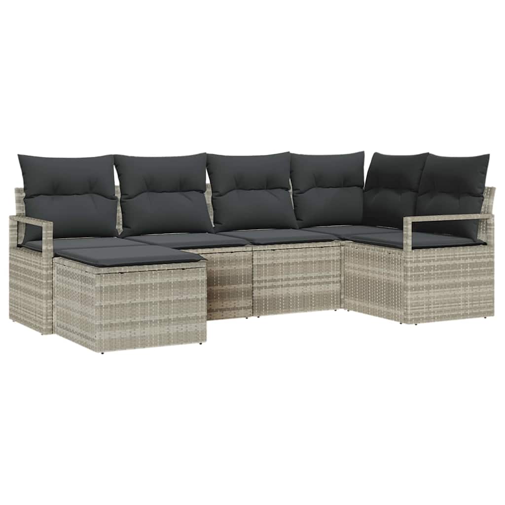 Sofa Set mit Kissen mit Speicher 6 pcs Hellgrau Poly-Rattan
