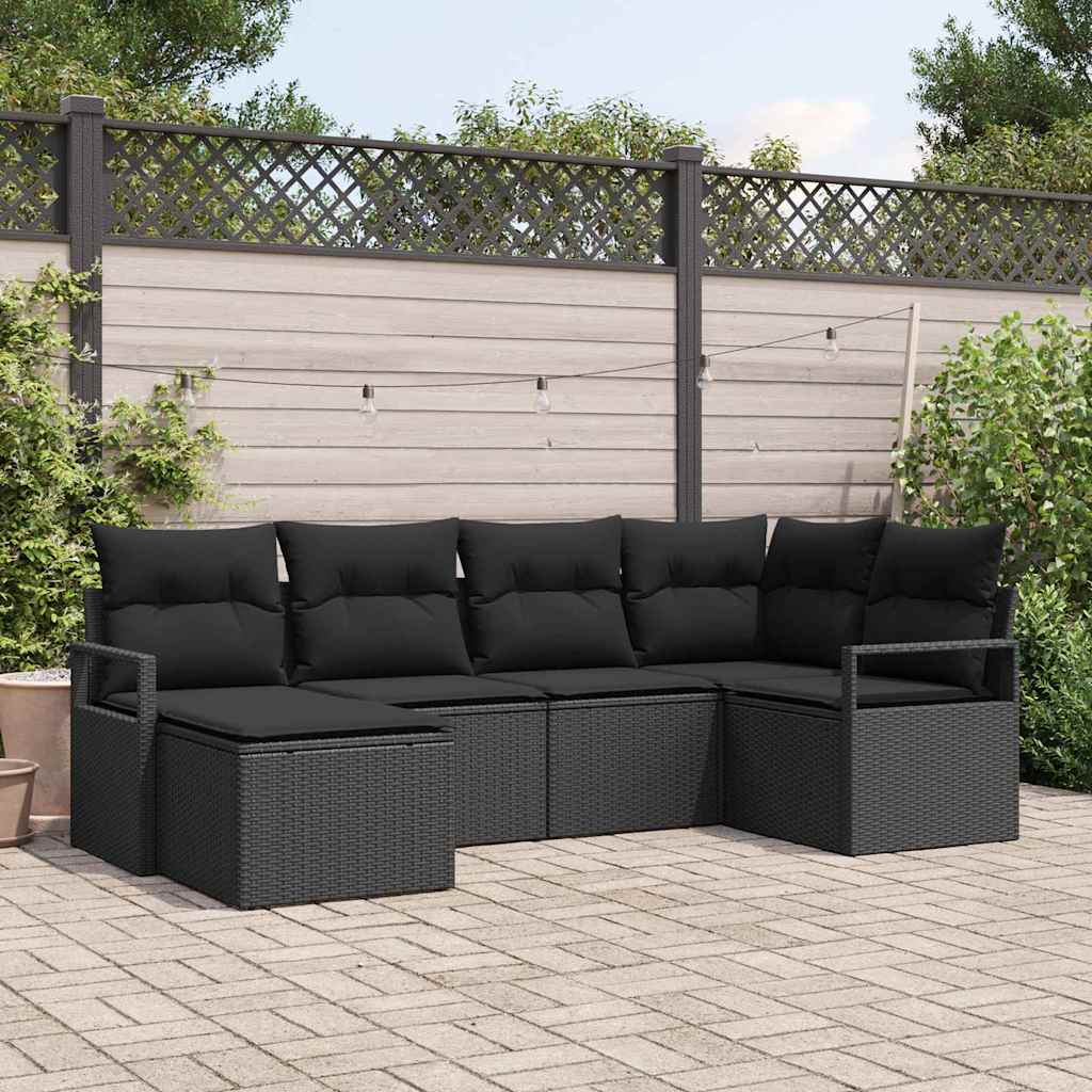 Sofa Set mit Kissen mit Speicher 6 pcs Schwarz Poly-Rattan