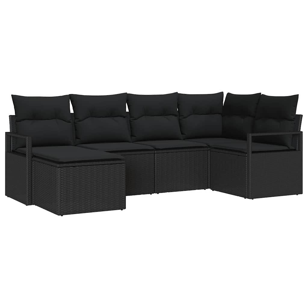 Sofa Set mit Kissen mit Speicher 6 pcs Schwarz Poly-Rattan