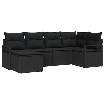 Sofa Set mit Kissen mit Speicher 6 pcs Schwarz Poly-Rattan