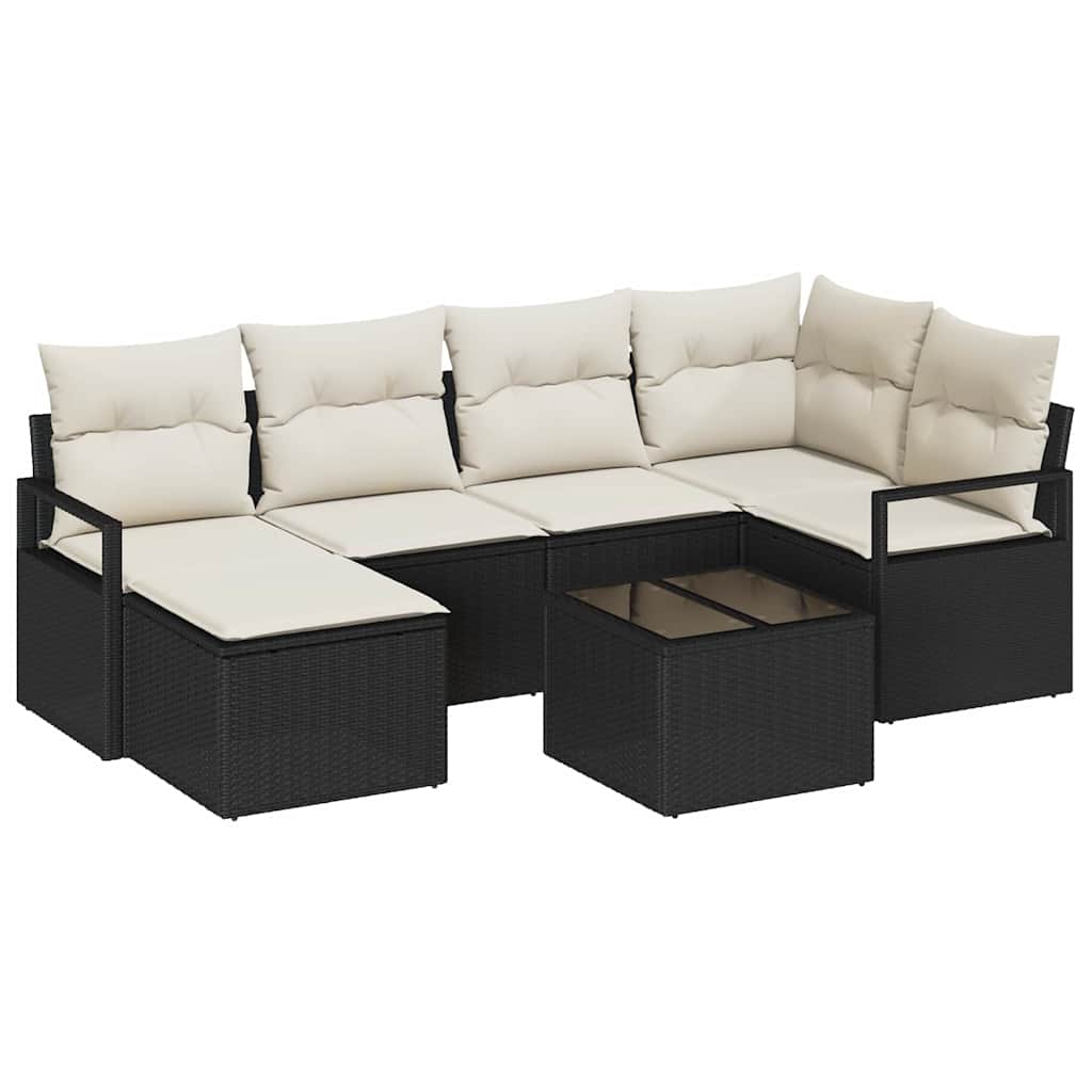 Sofa Set mit Kissen 7 pcs Braun und Creme Poly-Rattan