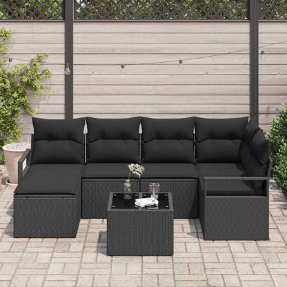 Sofa Set mit Kissen mit Speicher 7 pcs Schwarz Poly-Rattan