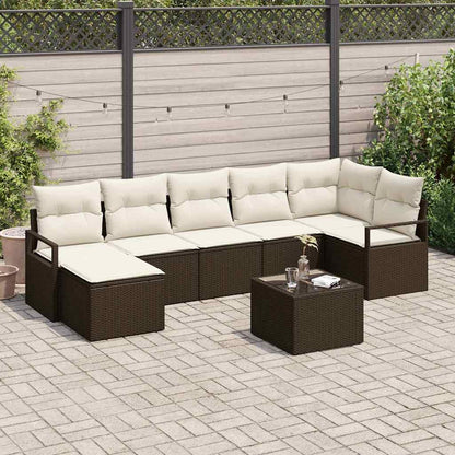 Sofa Set mit Kissen 8 pcs Braun und Creme Poly-Rattan
