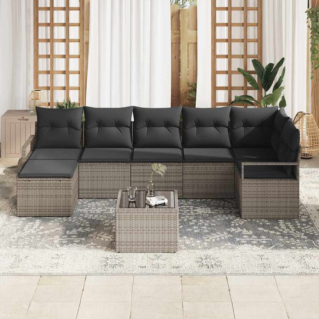 Sofa Set mit Kissen mit Speicher 8 pcs Hellgrau Poly-Rattan
