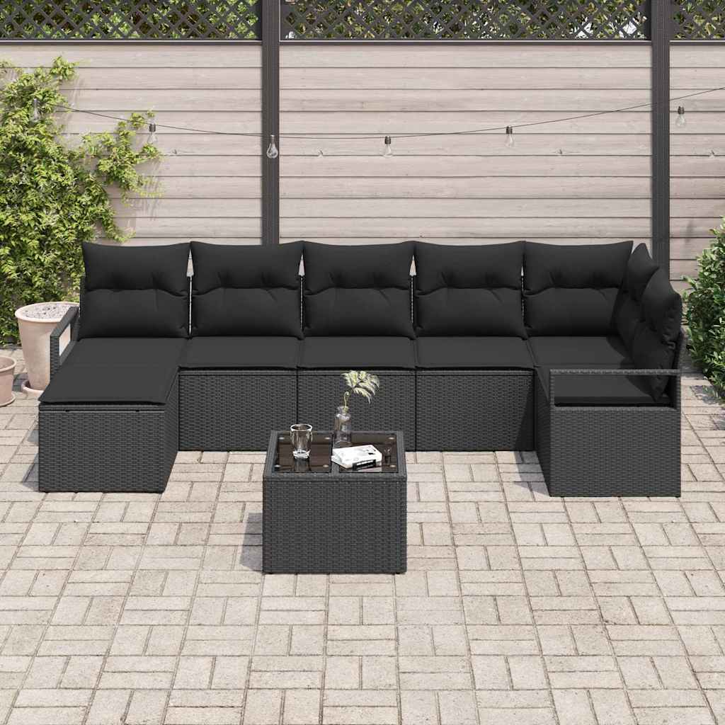 Sofa Set mit Kissen mit Speicher 8 pcs Schwarz Poly-Rattan