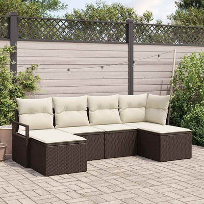 Sofa Set mit Kissen 6 pcs Braun und Creme Poly-Rattan