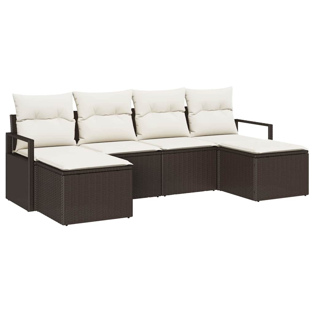 Sofa Set mit Kissen 6 pcs Braun und Creme Poly-Rattan