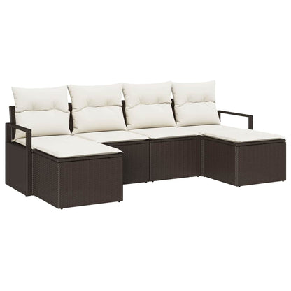 Sofa Set mit Kissen 6 pcs Braun und Creme Poly-Rattan