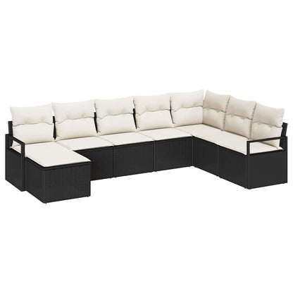 Sofa Set mit Kissen 8 pcs Schwarz und Creme Poly-Rattan
