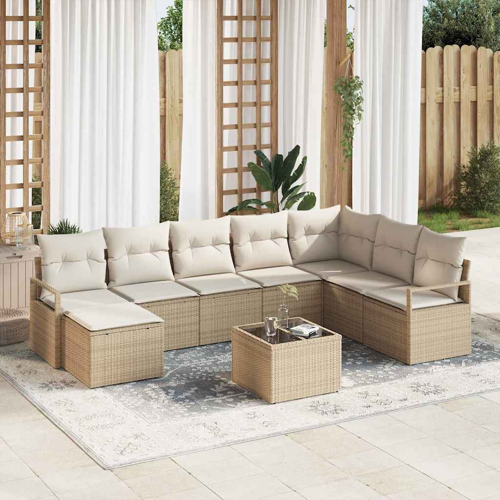 Sofa Set mit Kissen 9 pcs Beige und Creme Poly-Rattan