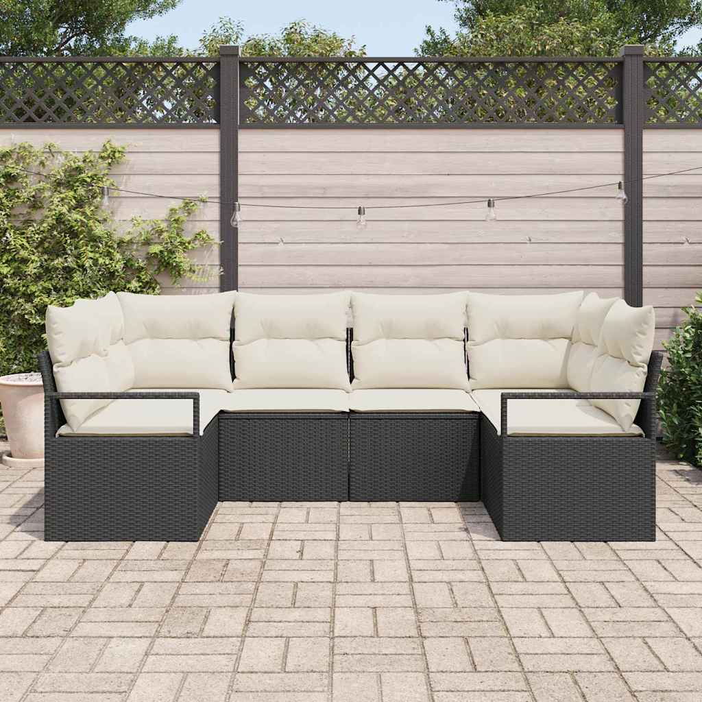 Gartensofa-set mit Kissen 6 pcs Schwarz und Weiß Poly-Rattan