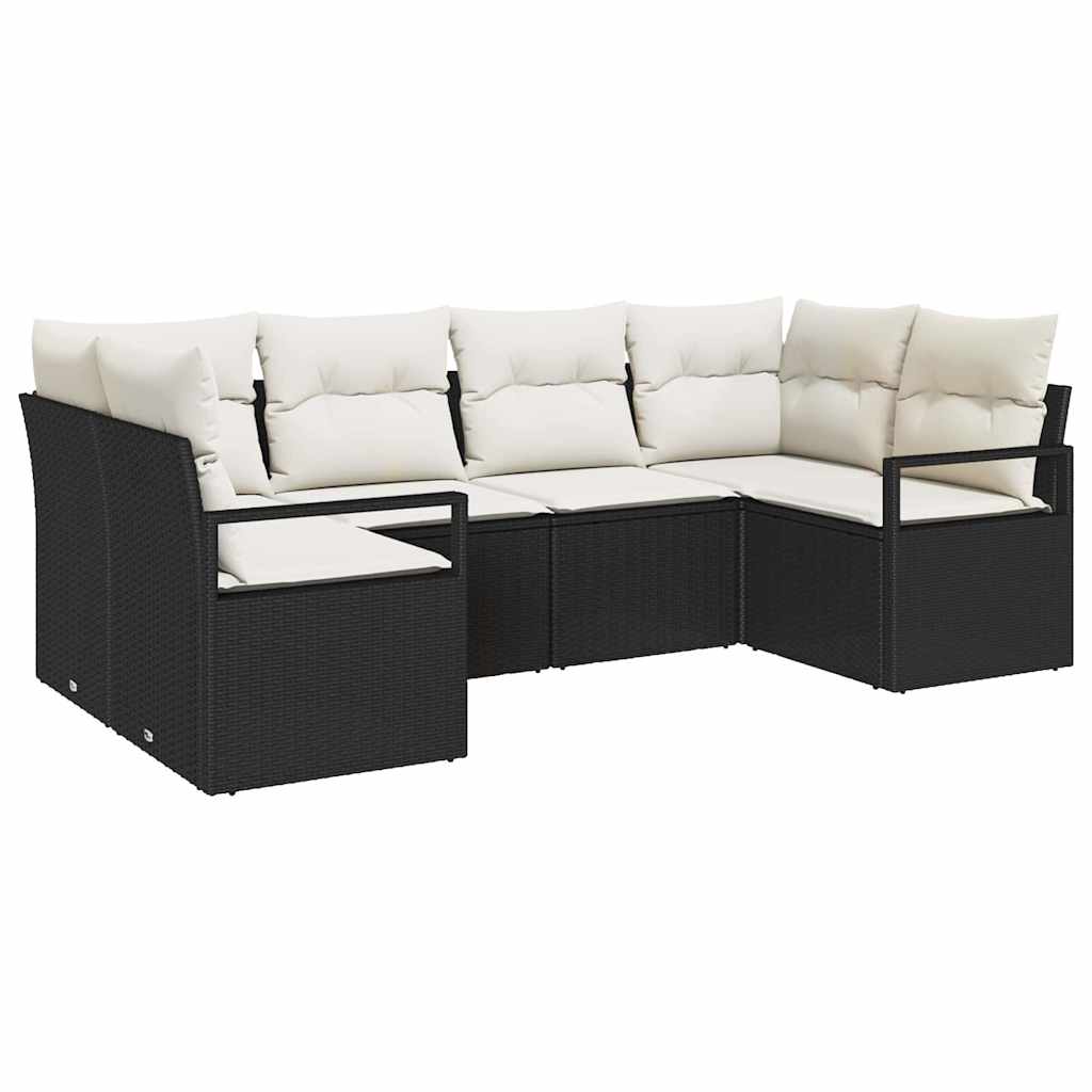Gartensofa-set mit Kissen 6 pcs Schwarz und Weiß Poly-Rattan
