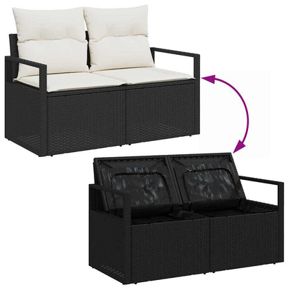 Gartensofa-set mit Kissen 6 pcs Schwarz und Weiß Poly-Rattan