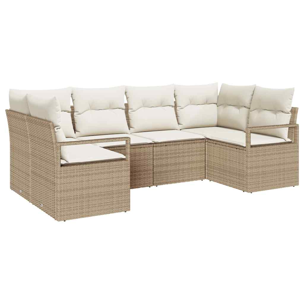 Gartensofa-set mit Kissen 6 pcs Beige und Weiß Poly-Rattan