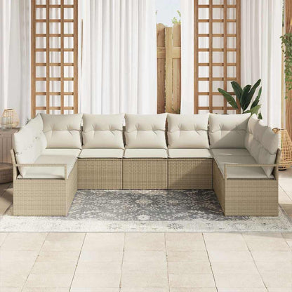 Gartensofa-set mit Kissen 7 pcs Beige und Weiß Poly-Rattan