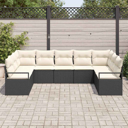 Gartensofa-set mit Kissen 9 pcs Schwarz und Weiß Poly-Rattan