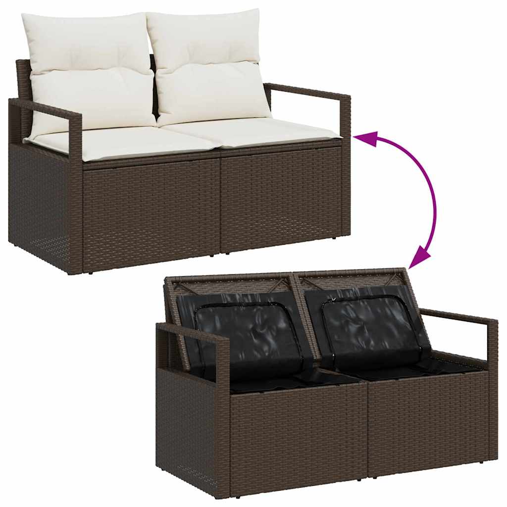 Gartensofa-set mit Kissen 9 pcs Braun und Weiß Poly-Rattan