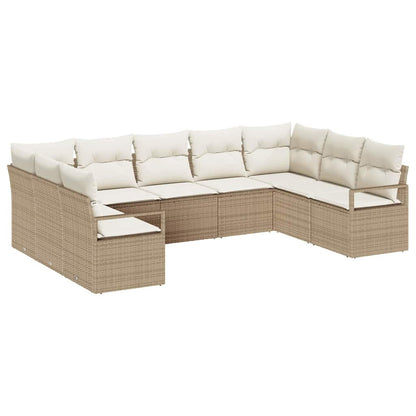 Gartensofa-set mit Kissen 9 pcs Beige und Weiß Poly-Rattan