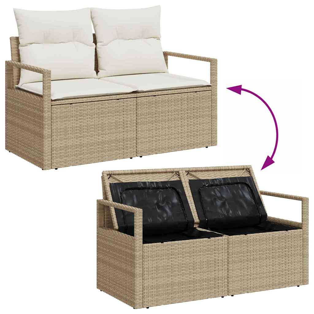 Gartensofa-set mit Kissen 9 pcs Beige und Weiß Poly-Rattan