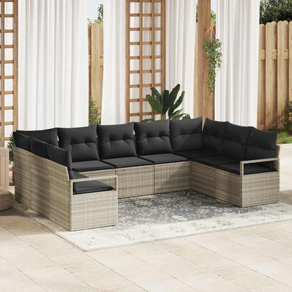 Gartensofa-set mit Kissen 9 pcs Hellgrau Poly-Rattan