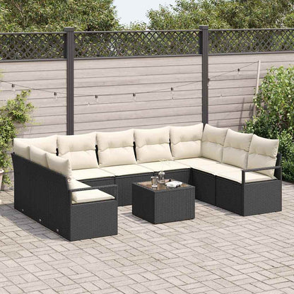 Gartensofa-set mit Kissen 10 pcs Braun und Creme Poly-Rattan