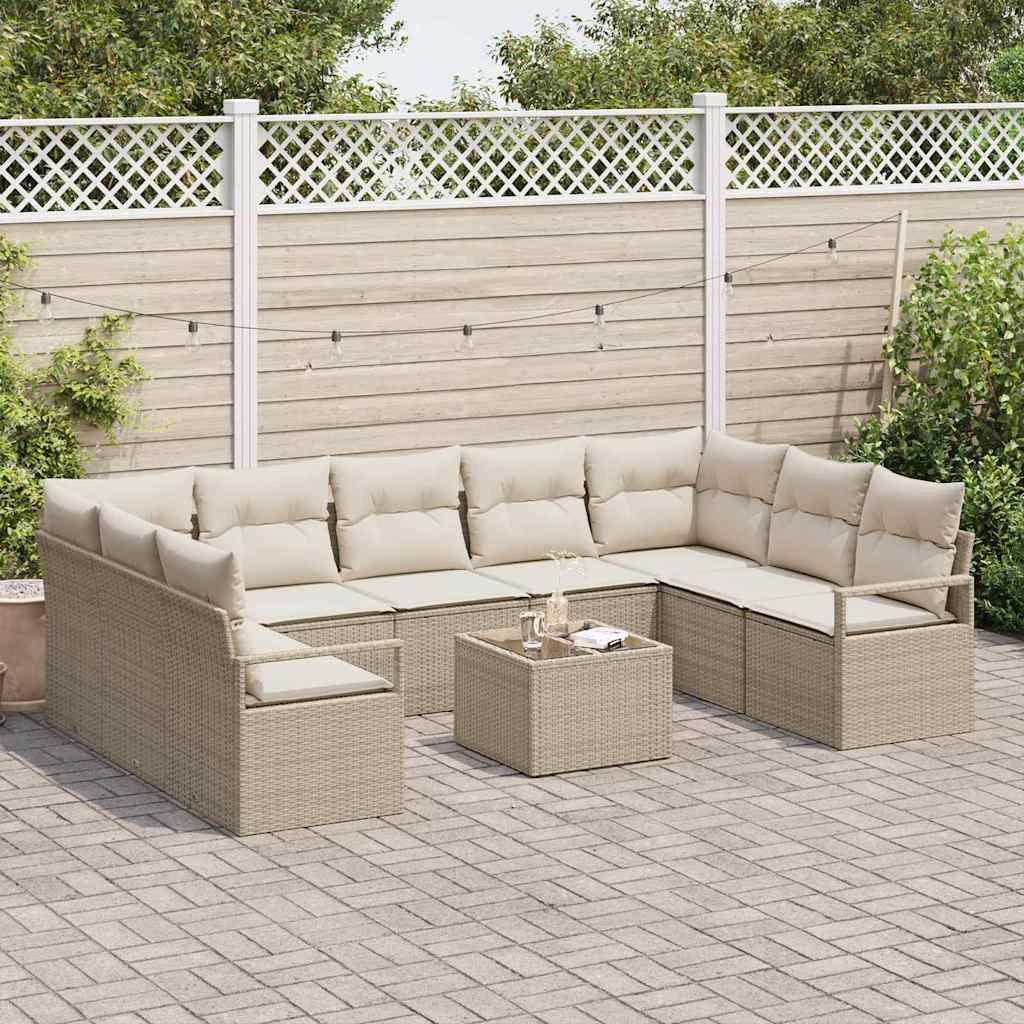 Gartensofa-set mit Kissen 10 pcs Beige und Creme Poly-Rattan