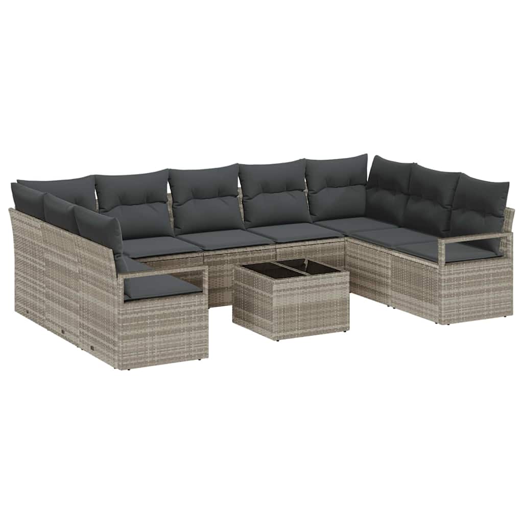 Gartensofa-set mit Kissen 10 pcs Hellgrau Poly-Rattan