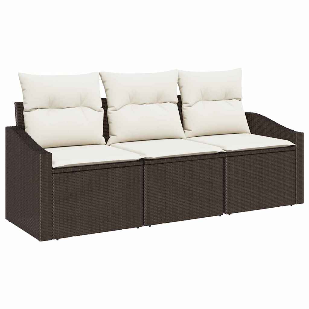 Gartensofa-set mit Kissen 3 pcs Braun und Weiß Poly-Rattan