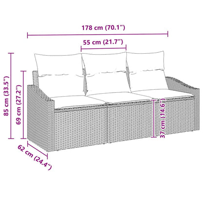 Gartensofa-set mit Kissen 3 pcs Hellgrau Poly-Rattan
