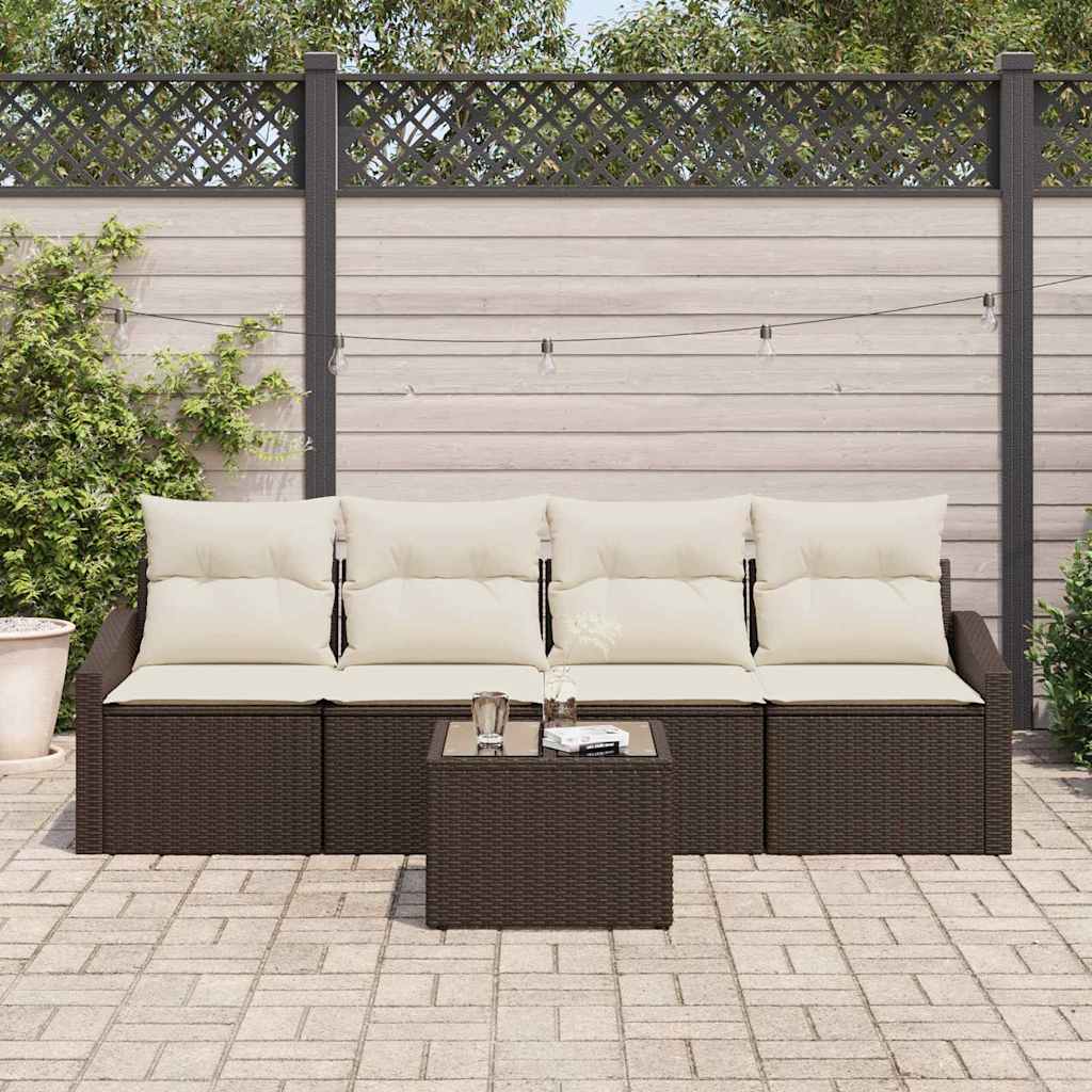Sofa Set mit Kissen 5 pcs Braun und Creme Poly-Rattan