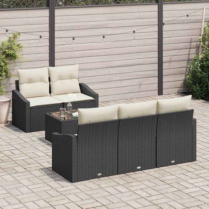 Sofa Set mit Kissen 6 pcs Schwarz und Creme Poly-Rattan