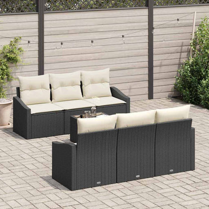 Sofa Set mit Kissen 7 pcs Schwarz und Creme Poly-Rattan