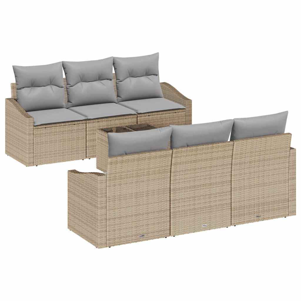 Sofa Set mit Kissen 7 pcs Beige und Grau Poly-Rattan