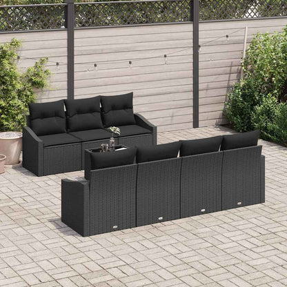 Sofa Set mit Kissen mit Speicher 8 pcs Schwarz Poly-Rattan