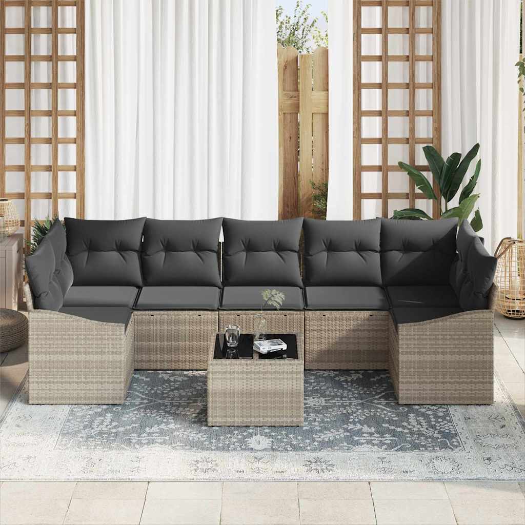 Sofa Set mit Kissen 8 pcs Hellgrau und Dunkelgrau Poly-Rattan