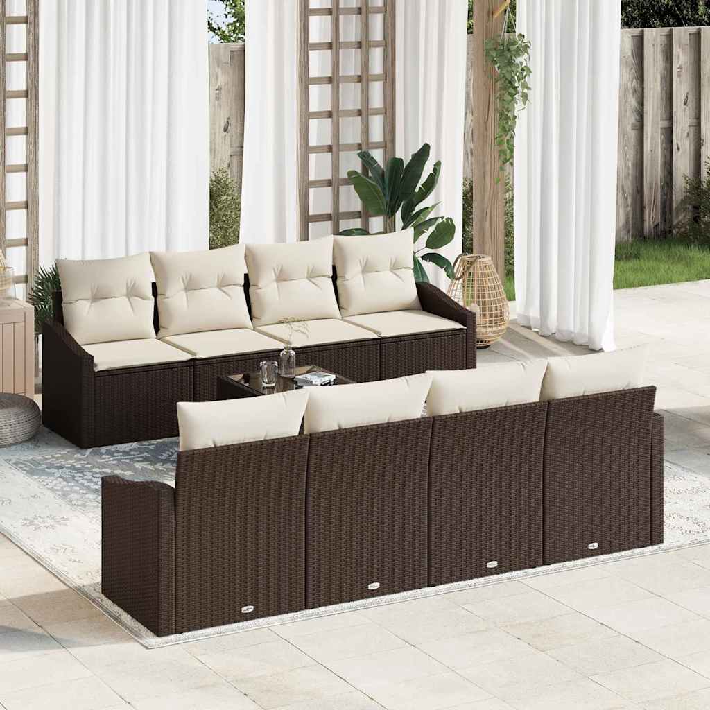 Sofa Set mit Kissen 7 pcs Braun und Creme Poly-Rattan