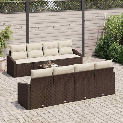 Sofa Set mit Kissen 7 pcs Braun und Creme Poly-Rattan