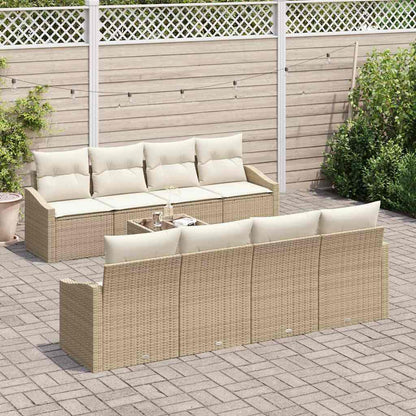 Sofa Set mit Kissen 7 pcs Beige und Creme Poly-Rattan