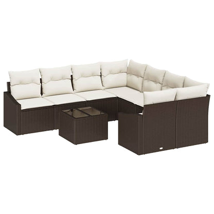Sofa Set mit Kissen 9 pcs Braun und Creme Poly-Rattan