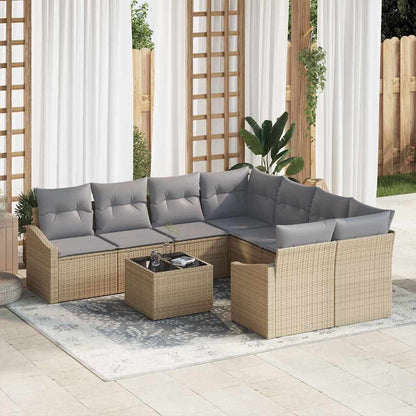 Sofa Set mit Kissen 9 pcs Beige und Grau Poly-Rattan