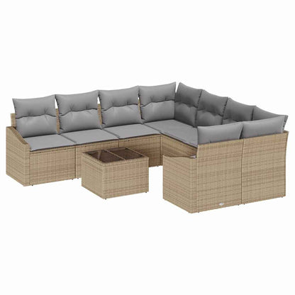 Sofa Set mit Kissen 9 pcs Beige und Grau Poly-Rattan