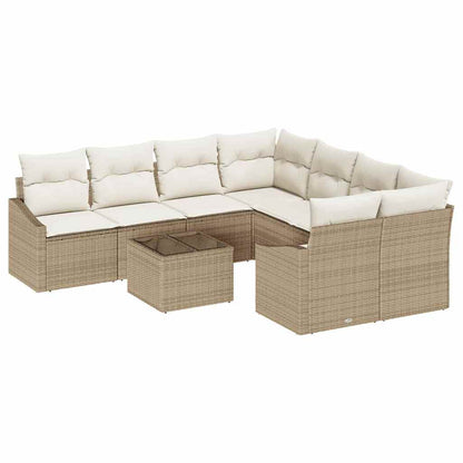 Sofa Set mit Kissen 9 pcs Beige und Creme Poly-Rattan