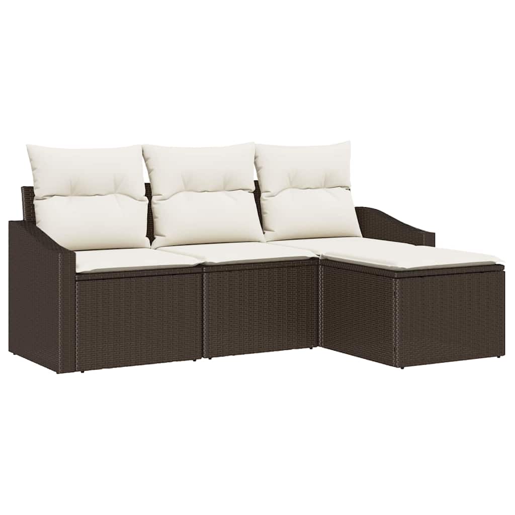 Sofa Set mit Kissen 4 pcs Braun und Creme Poly-Rattan
